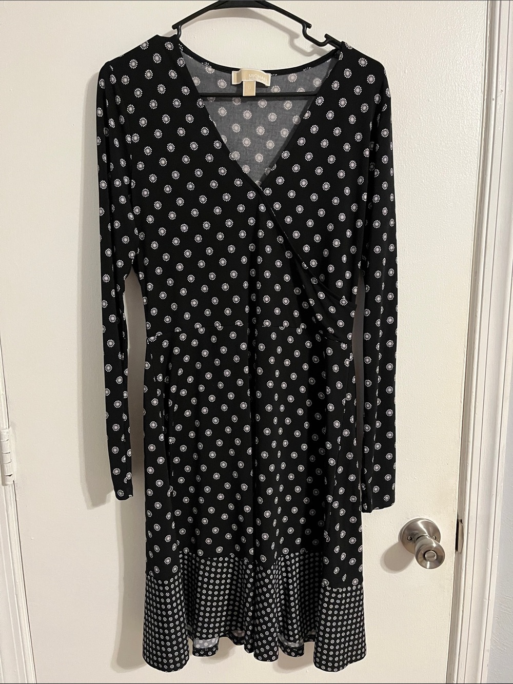 Michael Kors Black Long-Sleeve Polka Dot Wrap Dress